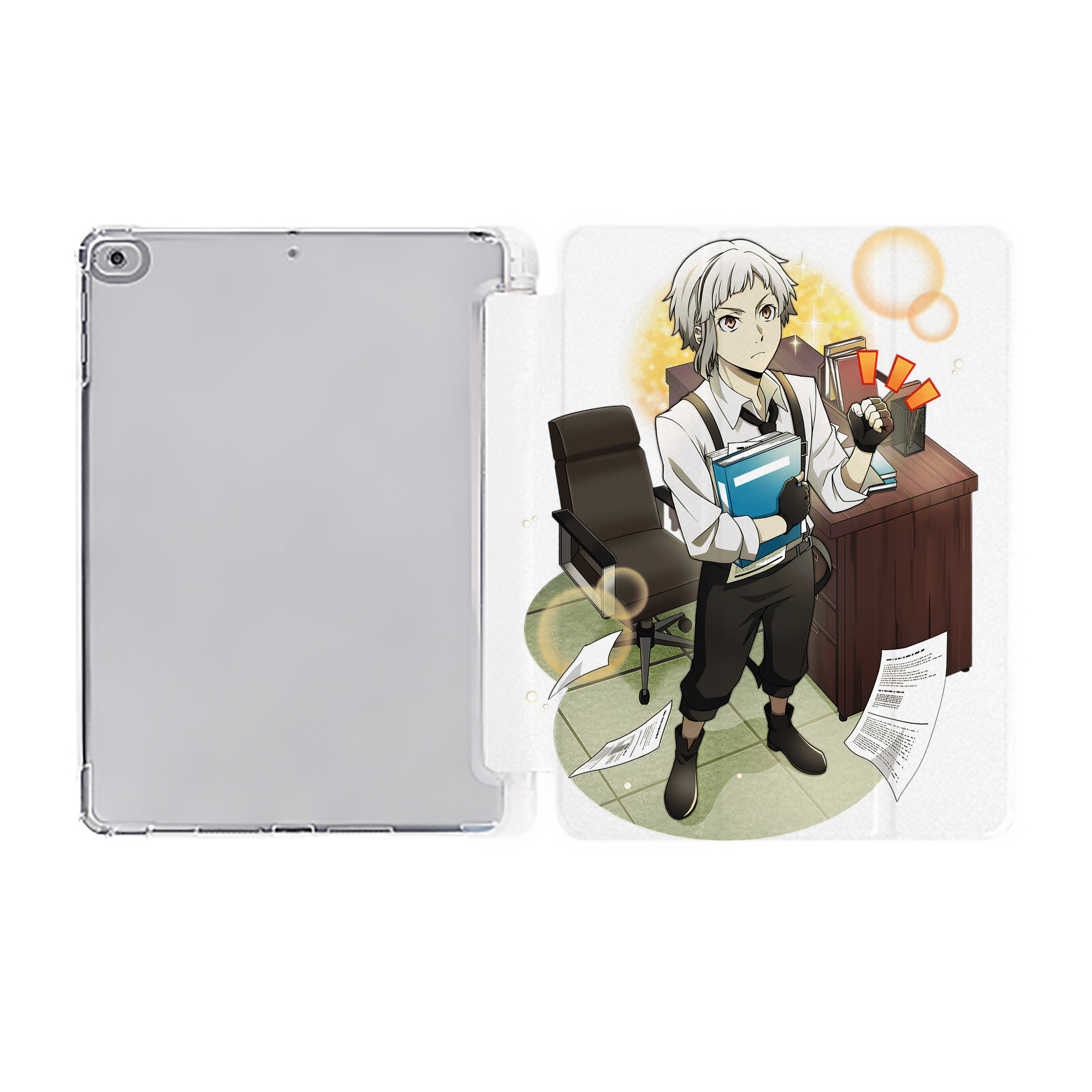 （画像用） 文豪ストレイドッグス Bungo Stray Dogs IPad ケース ペン収納付き 三つ折りスタンド PUレザー×シリコン 対応機種9.5/10.5/10.9インチ